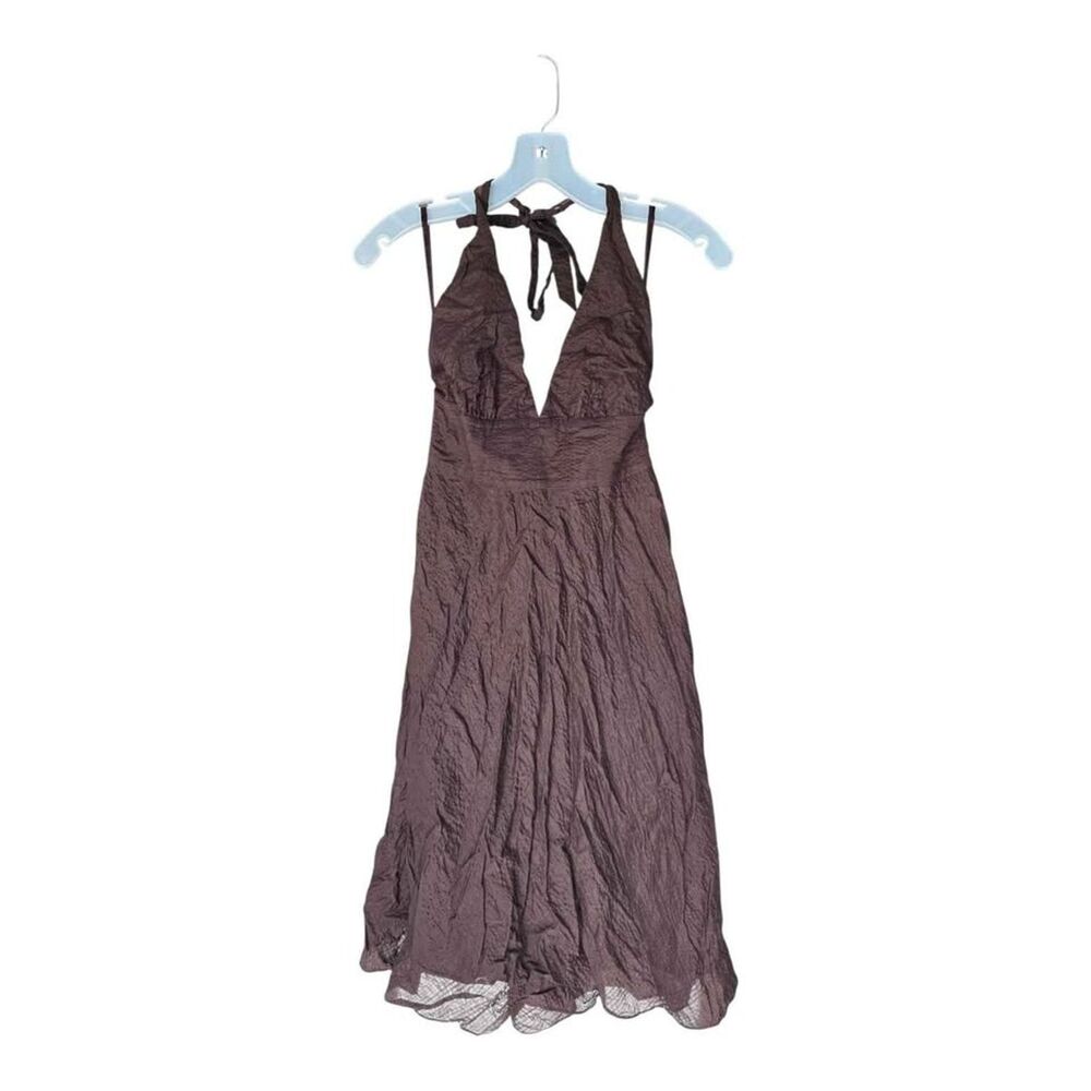 J Crew Brown Halter Neck Crinkle Dress